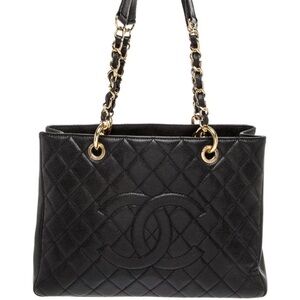 Chanel Black Quilted Grand Shopper Tote Shoulder Bag with Gold Hardware
